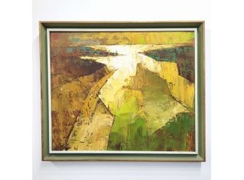 Well Framed Original Brutalist Oil On Canvas ' Sunset Gold'