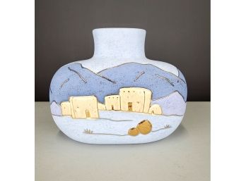 Vintage Southwestern Modern Studio Pottery Vase With 22k Gold Accents