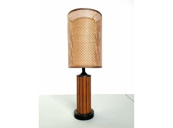 60s Walnut Gruvwood Lamp With Rare Original Double Shade