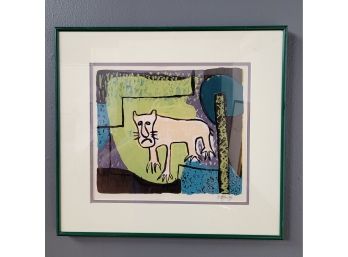 Vibrant Framed Artist Signed Double Matted Modern Lithograph