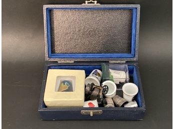 A Thimble Collection In A Vintage Singer Accessory Box