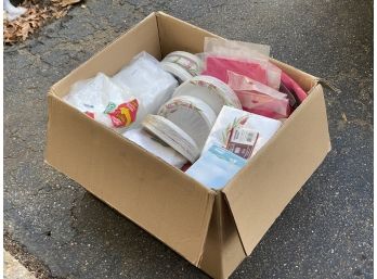 Box Lot: New/Unused Assorted Paper Goods - Napkins, Plates & More