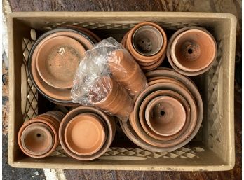 Box Lot: A Large Milk Crate Full Of Terracotta Planters