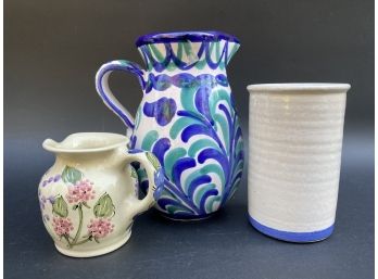 Pretty Pottery Pitchers & Column Vase