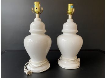 A Classic Pair Of Ginger Jar Lamps In White Ceramic