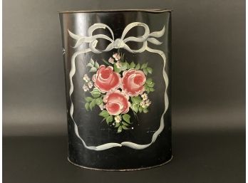 Vintage Plymouth Tole Wastebasket, Hand Decorated