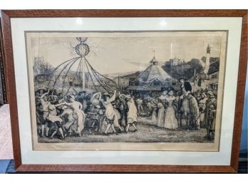 Original Etching Of Dancing Round The Maypole Fair By Famed Scottish Artist Robert Walker Macbeth -