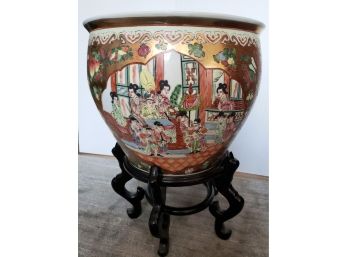 Gorgeous Multi Color/ With Gold Accents Chinese Planter With Family Scene