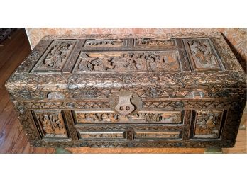 Beautiful Antique Asian Hand Carved Chest Refurbished Inside