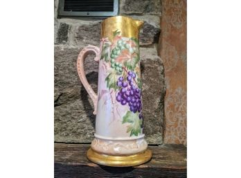 Very Regal And Rare Pitcher From Delinierre & Co France Limoge With Grape Vine Motif