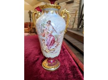 Magnificent Condition On This Antique Liebe Vase Hand Painted From Germany With Woman And Child