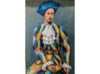 Fabulous Oil Portrait Of Harlequin - Amazing Detail Fill This Canvas Artist - Rosalind Rauch