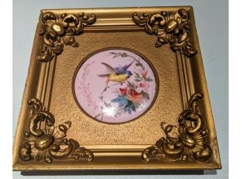 Painting On Porcelain Of Hummingbird With Gold Gilt Frame