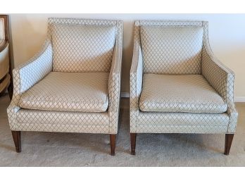 Two Upscale Beige/green Club Chairs, Exc. Used Condition Trellis Design