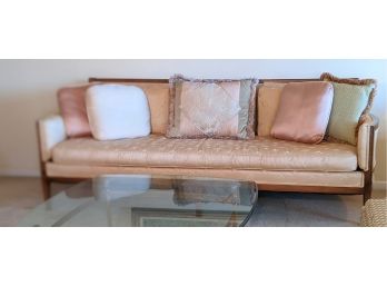 Mid Century Modern Gold Silk With White Embroidered Accents 3 Pillows 2 In Pink Silk