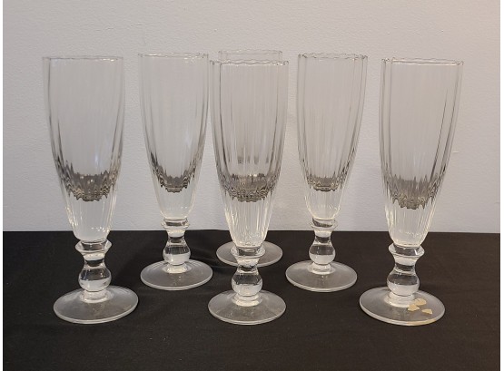 Lot Of 6 Tall Ribbed Heavy Glasses (crystal?!) No Chips