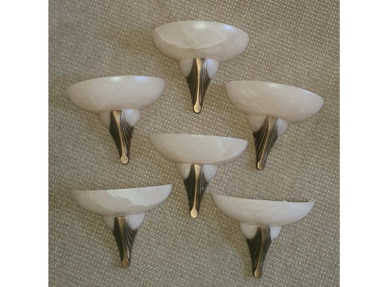 Art Deco Style Alabaster And Bronze Sconces, Set Of 6, Shades Only, Great Shape
