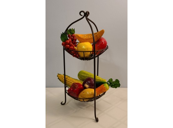 Beautiful Detailed Paper Mache Fruits And Veggies And Metal Display