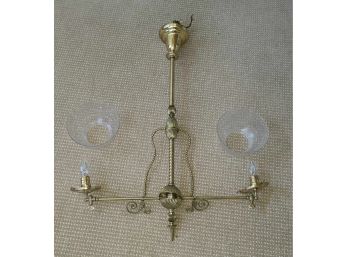 Antique Brass Chandelier W 2 Glass Shades (no Chips), Needs To Be Reassembled See Pics