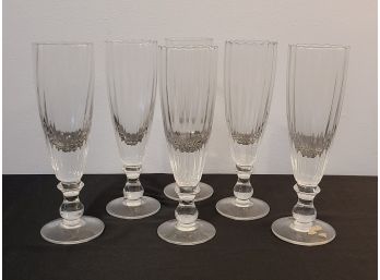 Lot Of 6 Tall Ribbed Heavy Glasses (crystal?!) No Chips