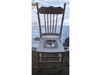Vintage White Chair, Seat Needs To Be Recaned Or Turn Into A Plant Stand