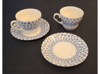 Vintage Blue Provence English Ironstone, Set Of 2 Tea Cup And Saucers, No Chips