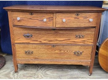 Beautiful Curved Front Oak Dresser, Missing 1 Drawer Pull