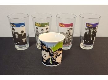 Set Of 4 Beatles Glasses And A Mug, No Chips