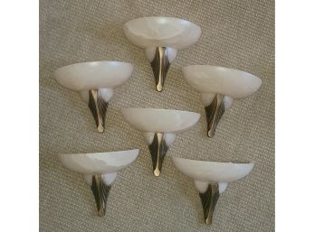 Art Deco Style Alabaster And Bronze Sconces, Set Of 6, Shades Only, Great Shape