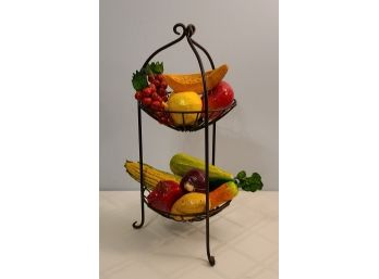 Beautiful Detailed Paper Mache Fruits And Veggies And Metal Display