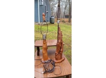 2 Midcentury, Newly Wired Cypress Root Lamps