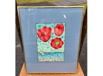 Tulips Over High Seas, Signed Watercolor, Professionally Framed, Beautiful Piece