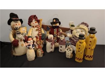 Snowman Lot, Fabric, Resin And Ceramic, See Pics For Details