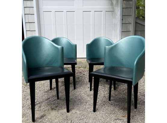 A Set Of 4 Saporiti Italia Assymetrical Chairs - Irridescent Leather - 80s