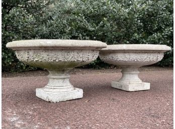 A Pair Of Large Cast Stone Garden Urns