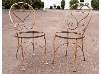 A Pair Of Vintage Wrought Iron Ice Cream Chairs