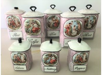 A Set Of Czech Spice Canisters - Greek Revival Scenes