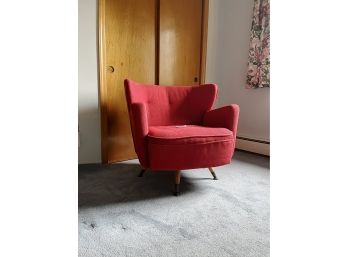 A Retro Red Swivel Chair With Original Fabric - Fabulous