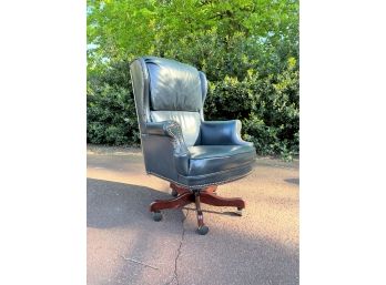 An Executive Full Swivel Leather Desk Chair In Blue