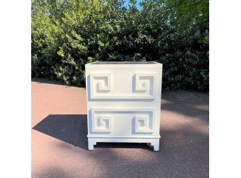A White 2 Drawer Greek Key Chest With Mirrored Top