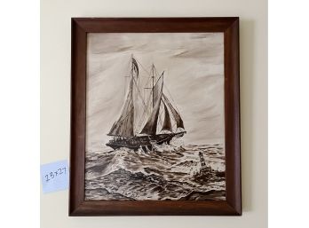 A Sepia Tone Original Nautical Oil Painting - Signed And Framed