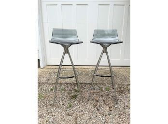 A Chic Pair Of Gray Lucite Counter Chairs - Italian