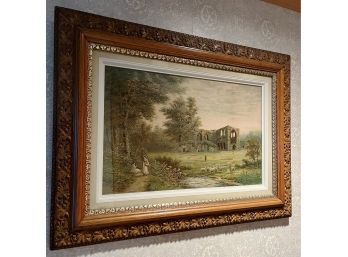R.F. McIntyre (British C.1846-1906) - Bolton Abbey Yorkshire - Lithograph - Gorgeous Carved Pin Oak Frame