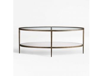 Clairemont Oval Coffee Table- Art Deco Styling - Metal, Glass, Antique Mirror - Crate And Barrel