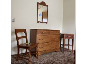 A Vintage Maple Bedroom Set - Dresser, Chair, Night Stand And Mirror