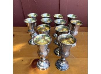 A Set Of 12 Sterling Silver Vintage Kiddush Cups With Gold Wash - 25.0 Oz Total