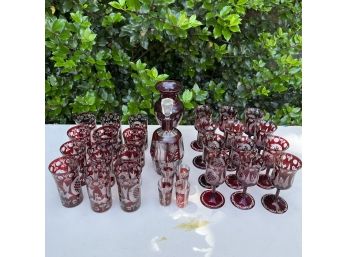 A Collection Of Czech Bohemian Red Crystalware