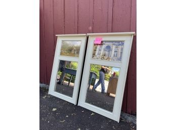 A Pair Of Trumeau Style Mirrors In Wood Frames With Photographs Of Rome