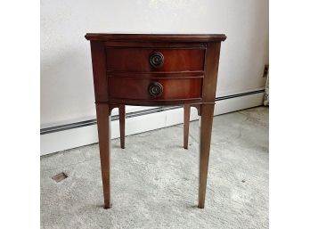 A Small Mahogany End Table With 2 Drawers And Leather Inlay