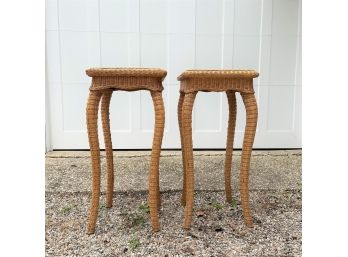 A Pair Of Tall Slim Wicker End Tables